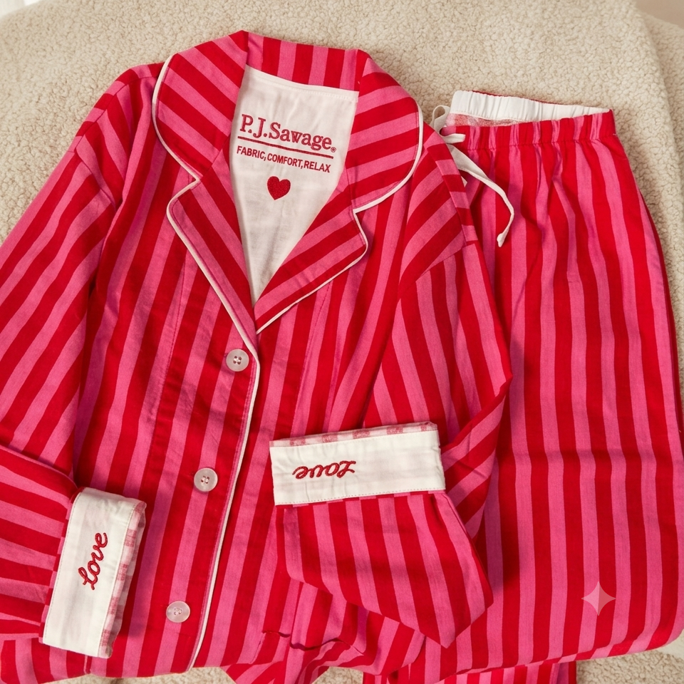 valentine stripes - 100% cotton pyjama set